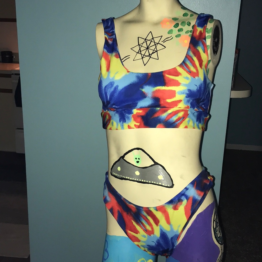 Two piece high waisted tie dye bikini